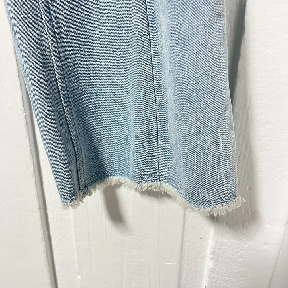 Apiece apart light wash high waisted cropped frayed hem denim jeans